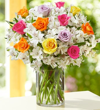 Assorted Rose & Peruvian Lily Bouquet + Free Vase