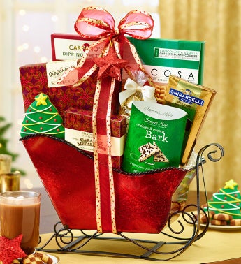 Festive Red Holiday Sleigh Gift Basket