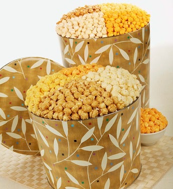 The Popcorn Factory� Leaves on Gold Popcorn Tin