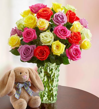 Easter Roses with Bunny, 12-24 Stems