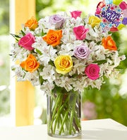 Birthday Rose & Peruvian Lily + Free Vase