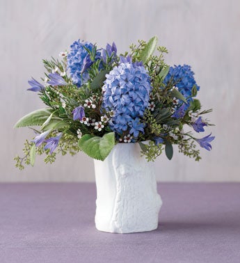 herb garden bouquet in faux bois vase