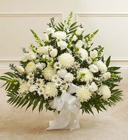 Heartfelt Tribute Floor Basket Arrangement - White