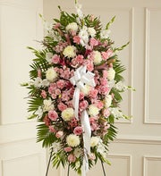 Deepest Sympathies Standing Spray-Pink  & White