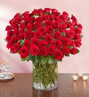 100 Premium Long Stem Red Roses in a Vase