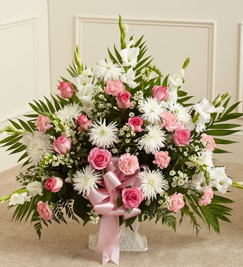 Pink & White Sympathy Floor  Basket