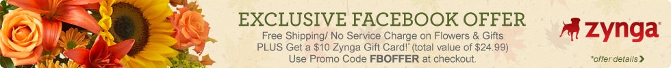 Free Shipping/No Service Charge on Flowers & Gifts + Get a $10 Zynga Gift Card